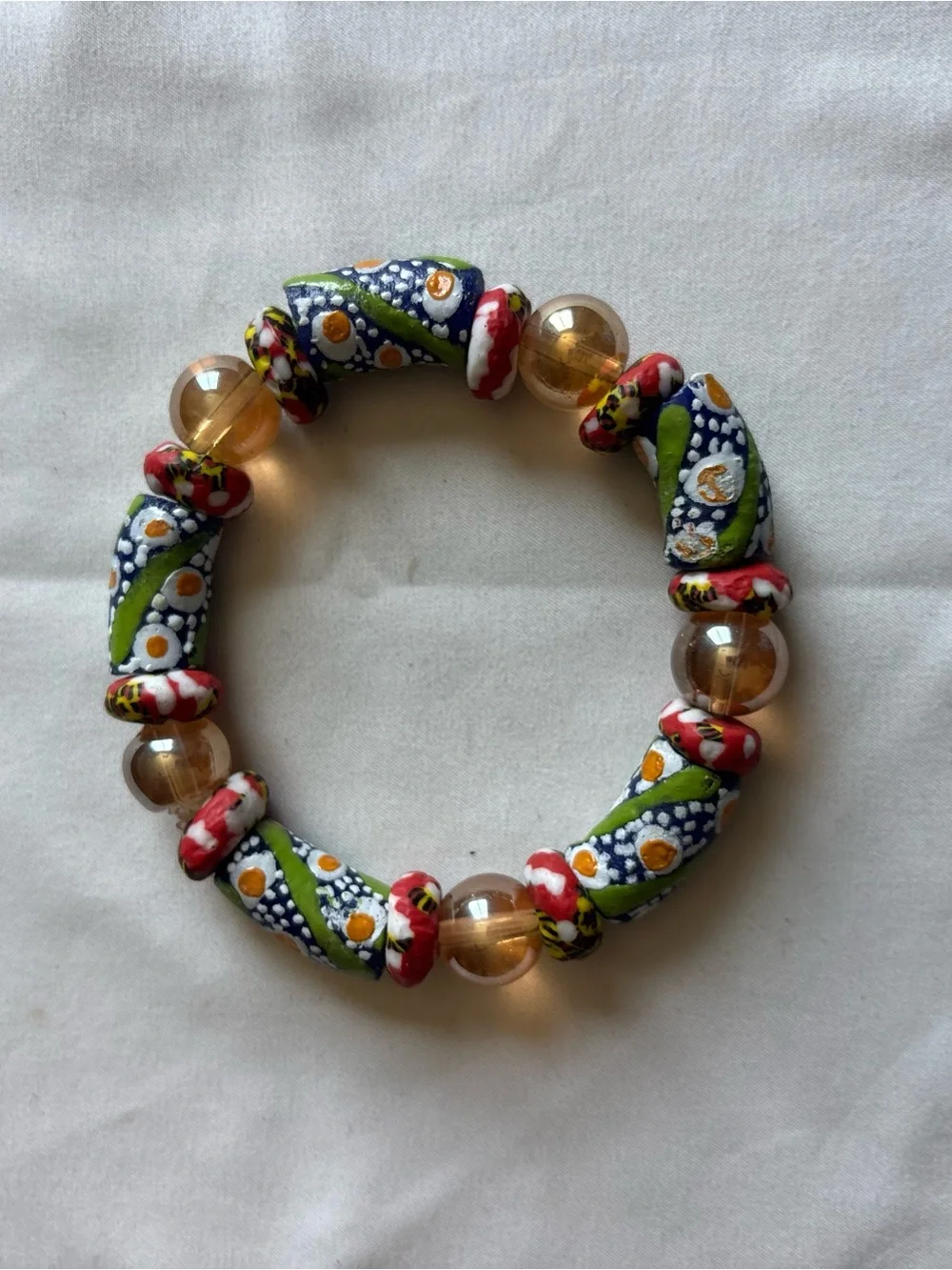 Handcrafted Multicolor Bead Stretch Bracelet - Floral Design